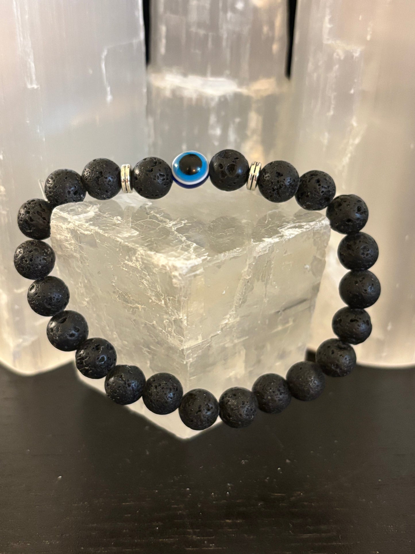 Evil Eye Tiger Eye Style Beaded Bracelet – Handmade Natural Stone Protection