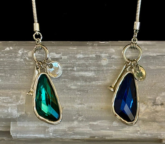 Crystal Drop Pendant Necklace – Blue or Green – Adjustable 75cm (29 inch) Chain