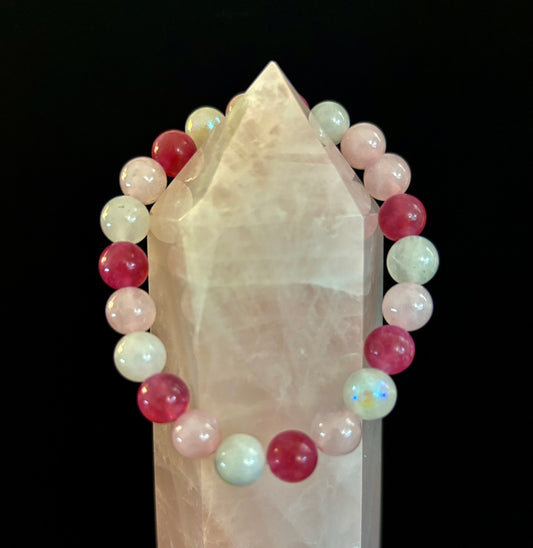 Attracting Love Bracelet – Moonstone, Rose Quartz & Strawberry Quartz
