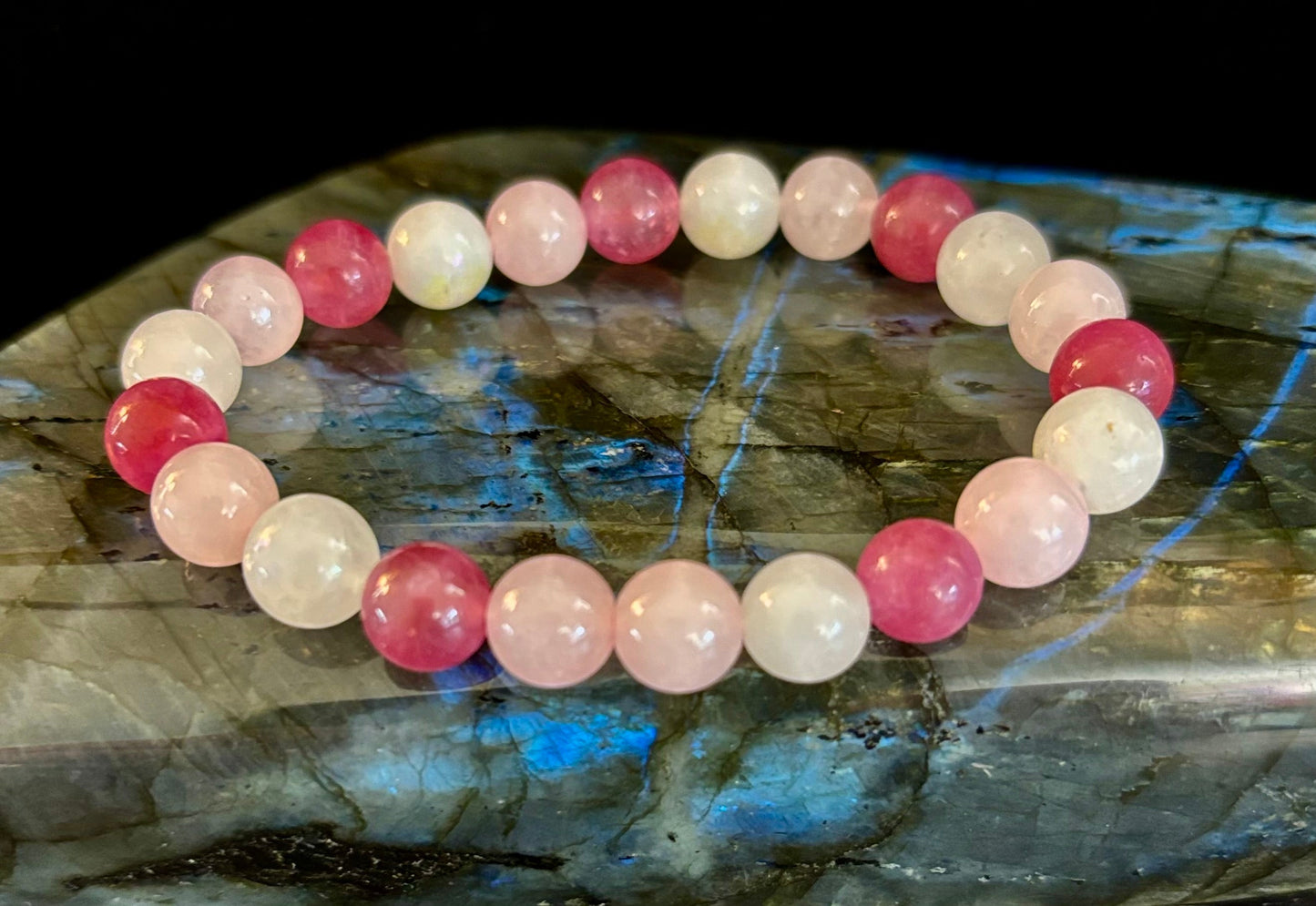 Attracting Love Bracelet – Moonstone, Rose Quartz & Strawberry Quartz