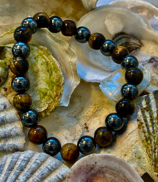 Tiger Eye & Hematite Protection Bracelet – Strength, Balance & Grounding Energy