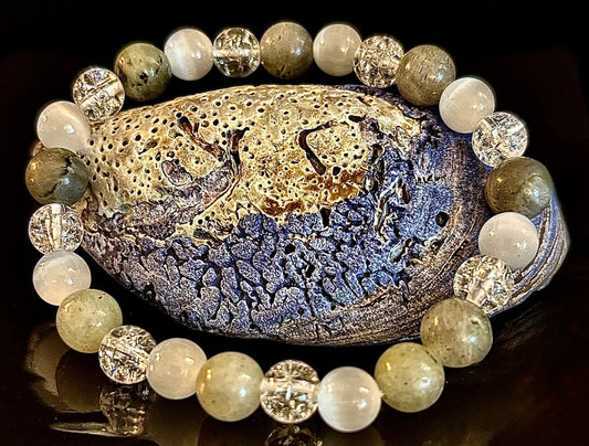 Reiki-Infused Lightworkers Healing Bracelet – Labradorite, Crackle Quartz & Selenite