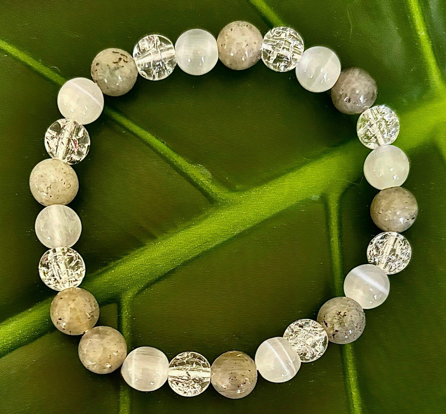 Reiki-Infused Lightworkers Healing Bracelet โ Labradorite, Crackle Quartz & Selenite