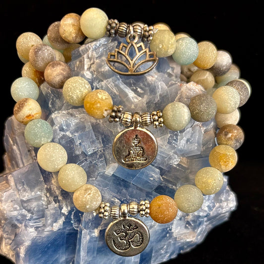 Amazonite Healing Chakra Bracelet – 3 Charm Choices: Lotus, Buddha, or Om