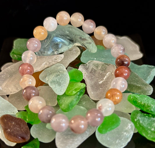 Coastal Calm Quartz Beaded Bracelet – 8mm Beach Sand Tones for Medium Wrists 🌊🏖️
