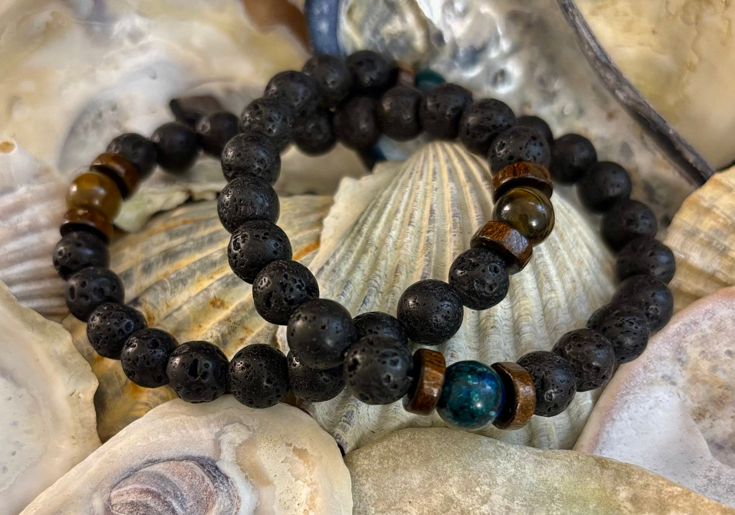 Volcanic Strength Bracelets – Lava Stone with Tiger Eye or Lapis Lazuli (Natural Energy Jewelry)