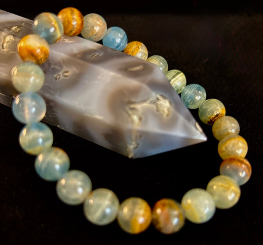 Aquatine Lemurian Calcite Bracelet – 8mm Beads | 7.5" Stretch Fit