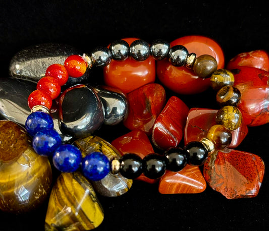 Attract Wealth & Radiate Confidence – Tiger Eye, Lapis & Wood Gemstone Bracelet (Small to Medium Wrists)