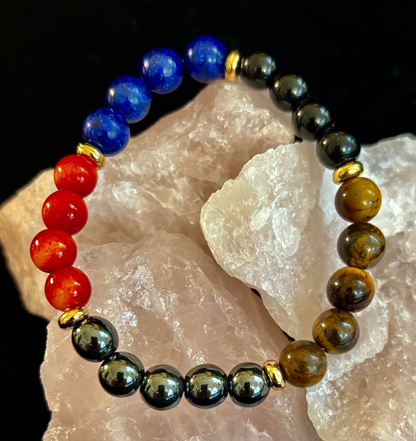 Attract Wealth & Radiate Confidence – Tiger Eye, Lapis & Wood Gemstone Bracelet (Small to Medium Wrists)