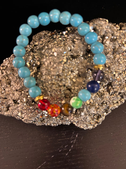 Chakra Healing Bracelet – Turquoise Energy Beads with Chakra Stones