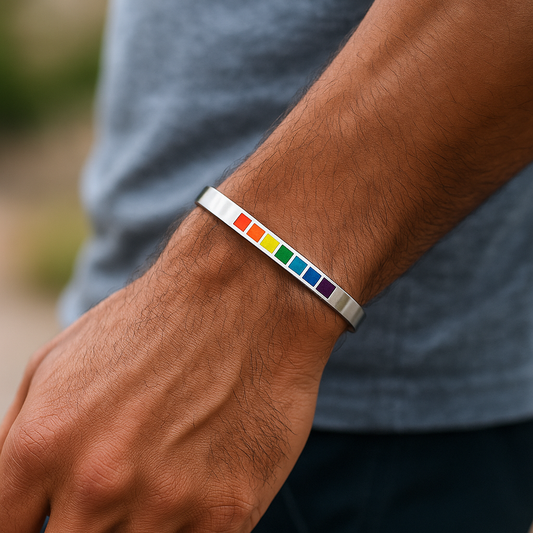 LGBTQ+ Pride Rainbow Cuff Bracelet – Stainless Steel Open Bangle