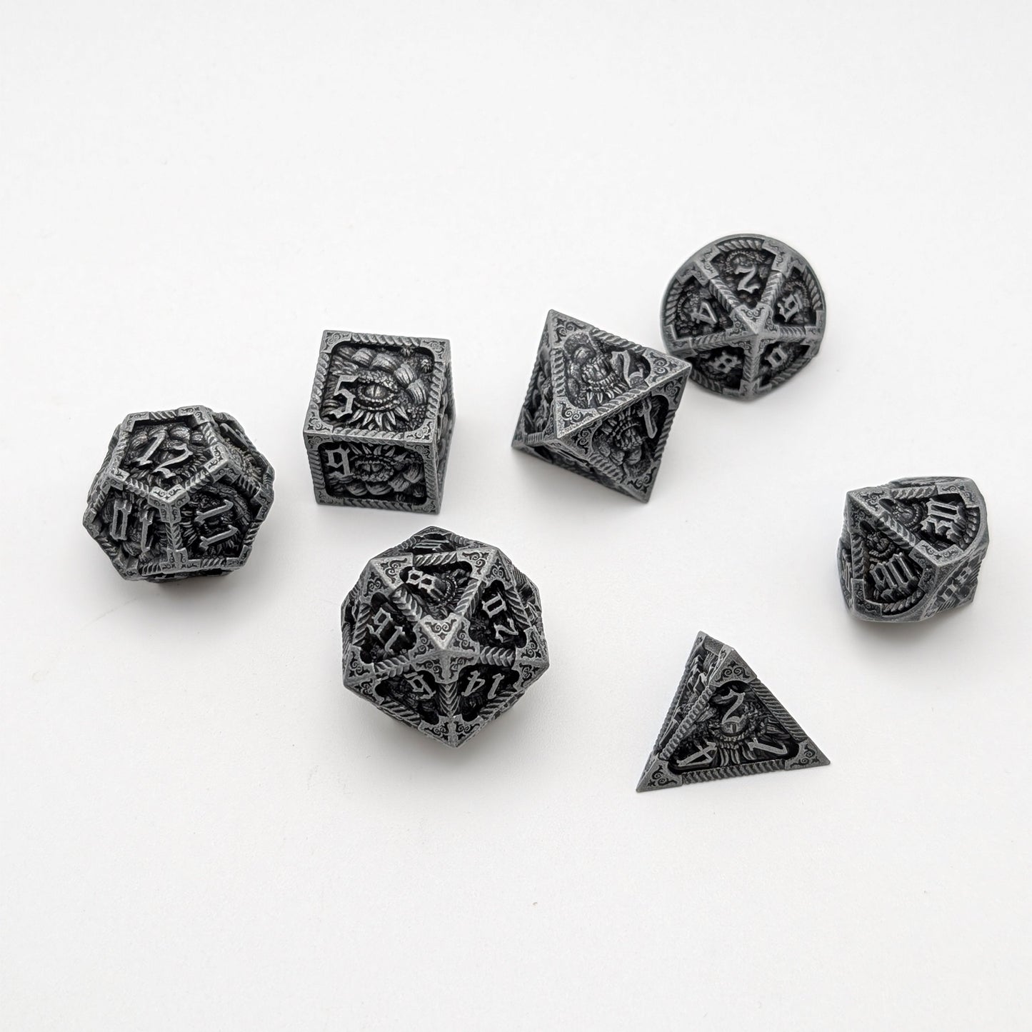 Ancient Call "Elder Scroll" - 7 Piece DnD Dice Set | Metal RPG Gaming Dice