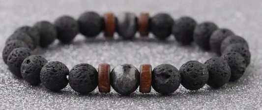 Volcanic Stone with Wooden Beads Relaxation Bracelet