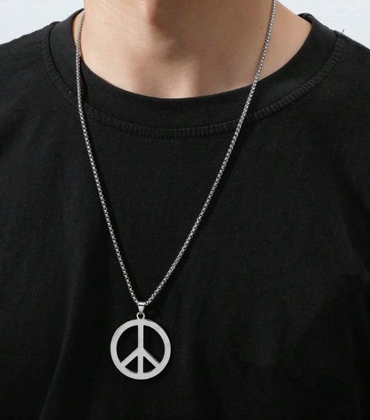 Peace Sign Stainless Steel Pendant Necklace – Bold & Empowering