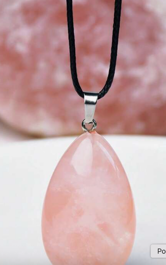 Blush & Balance: Rose Quartz Teardrop Necklace on Leather Rope