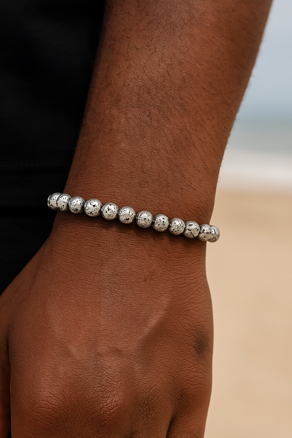 Silver Lava Rock Bracelet – Grounding Energy with Bold Metallic Style