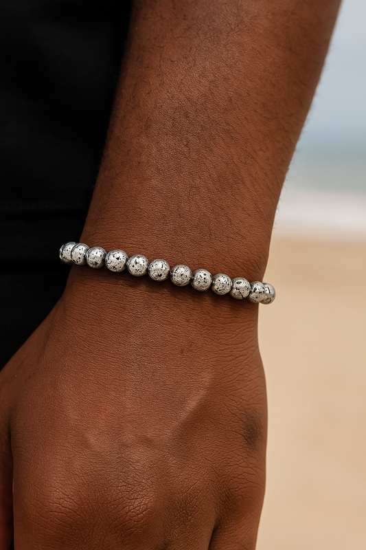 Silver Lava Rock Bracelet – Grounding Energy with Bold Metallic Style