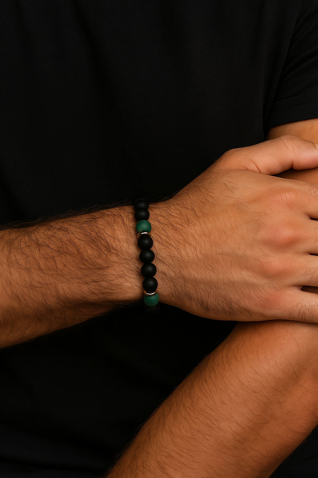 Matte Black & Green Aventurine Protection Bracelet – Natural Stone Healing Energy Jewelry