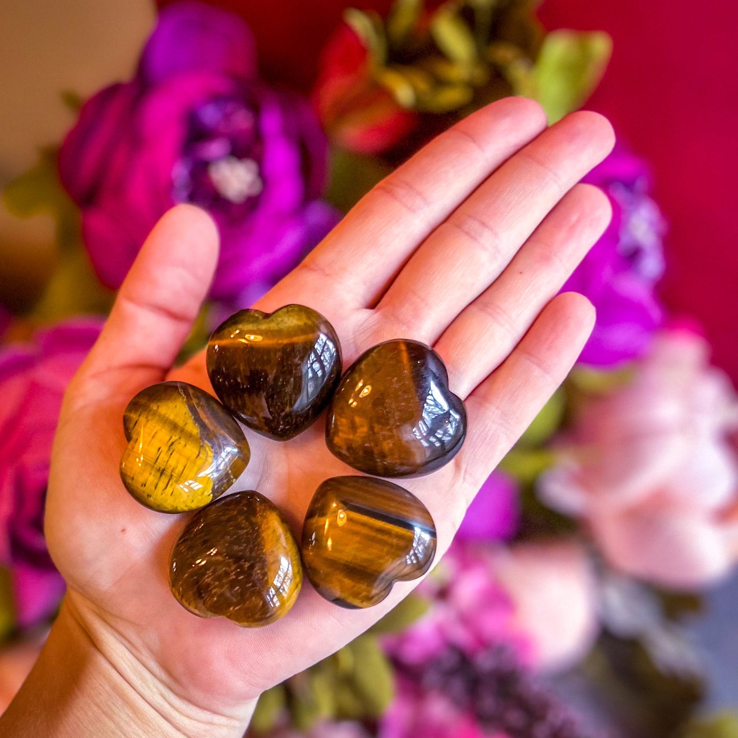 3cm Gold Tigers Eye Crystal Hearts
