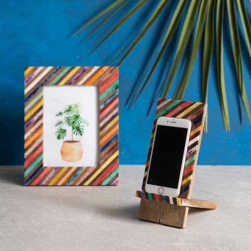 Banka Mundi Phone Stand for Desk - Handcrafted Wood, Bone