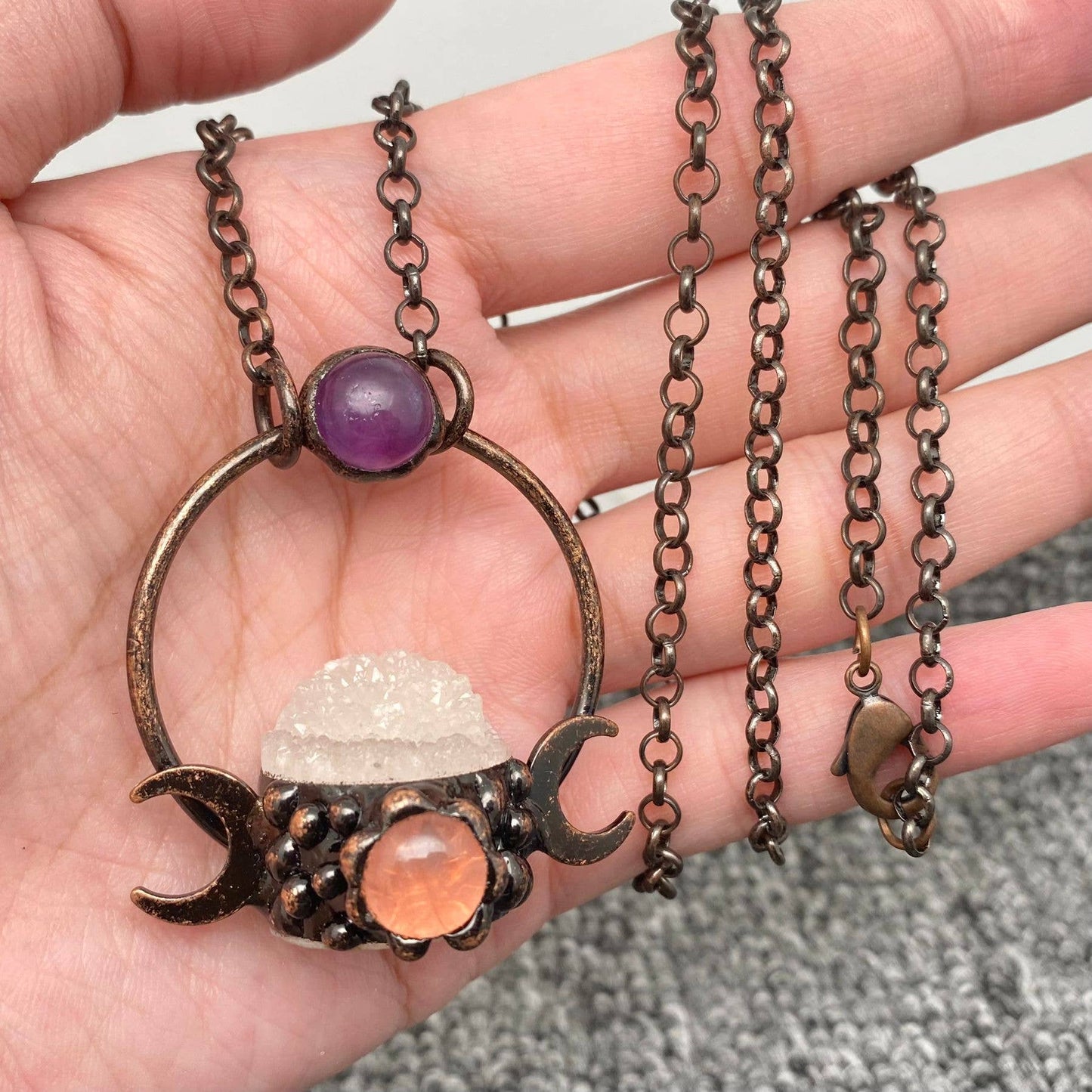 White Crystal & Amethyst & Powder Crysta Craft Moon Charm-CS