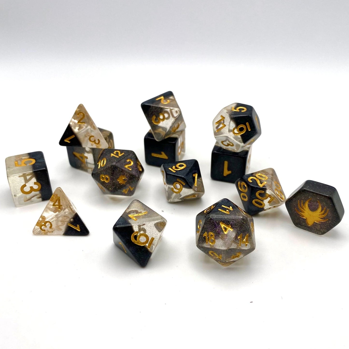 Ascending Shadow - 14 Piece DnD Dice Set | Acrylic RPG Gaming Dice