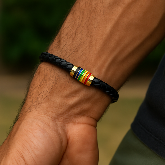 Pride Leather Bracelet – Choice of Silver or Gold Tone Finish