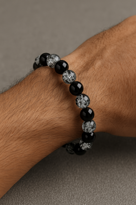 Black & White Cracked Glass Beads Bracelet – Bold Unisex Personality Statement Jewelry