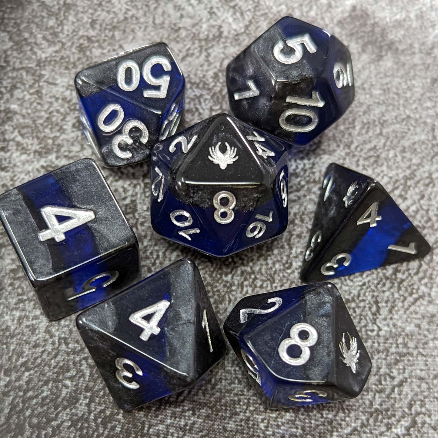 Forgotten Sapphire - 7 Piece DnD Dice Set | Acrylic RPG Gaming Dice