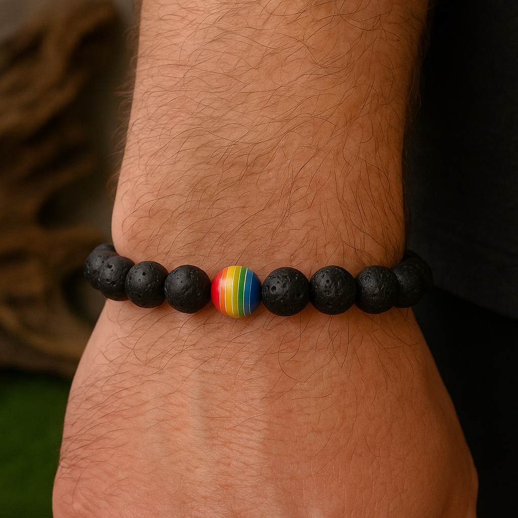 Lava Stone Beads LGBTQ Pride Rainbow Bracelet