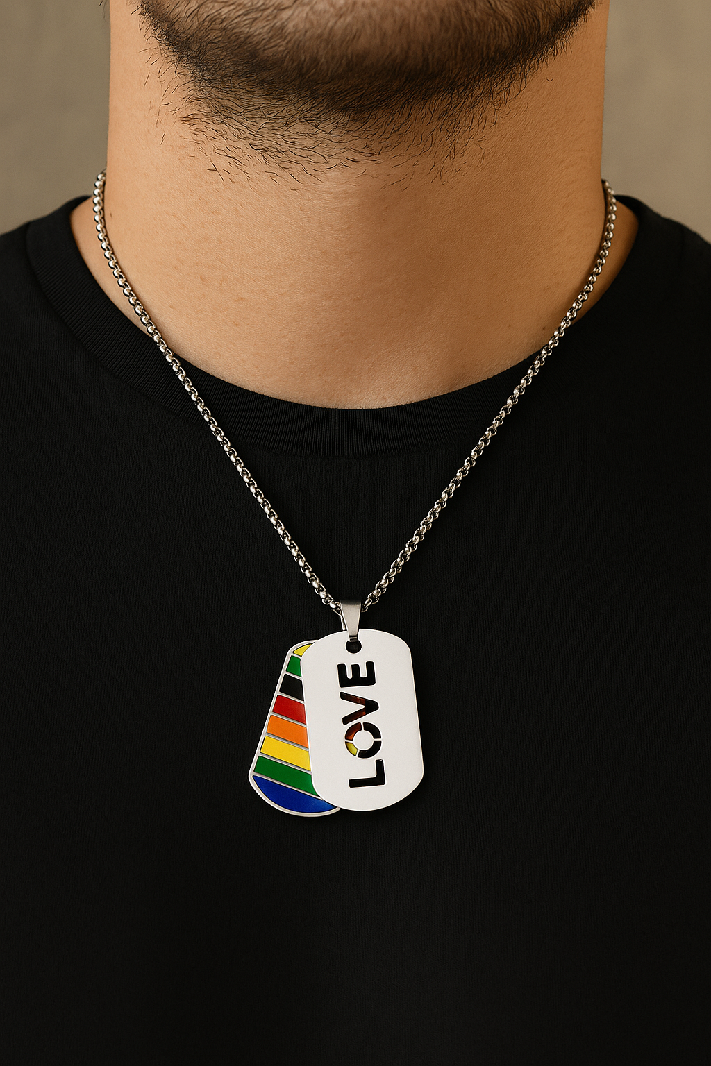 Pride "Dog Tags" Style Necklace – Rainbow Flag Stainless Steel Pendant (Pride, Love, Equality Designs)