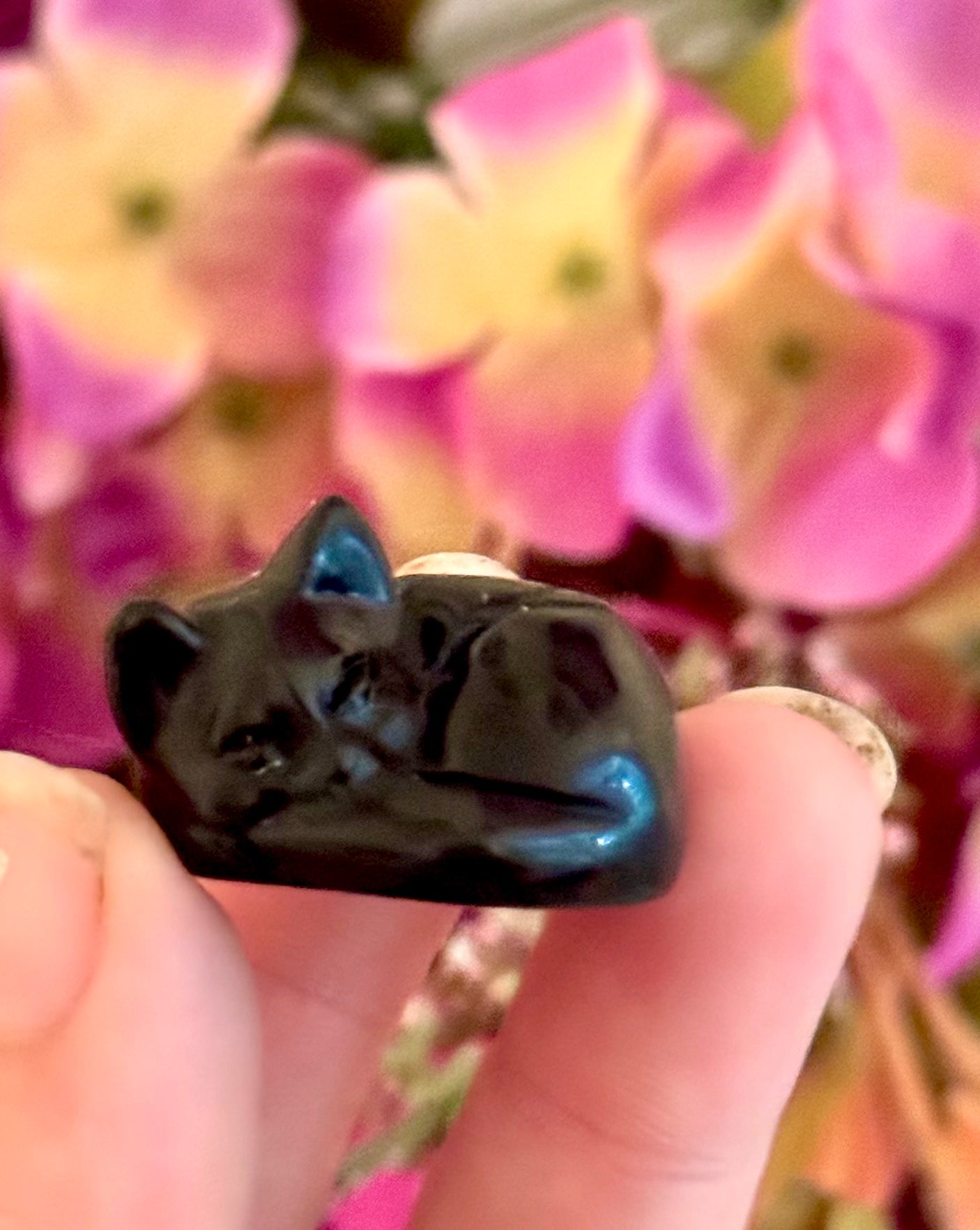 3 cm Sleepy Black Obsidian Cat Sculpture, Mini Black Cat, Black Crystal Cat, Cat Lover Gift