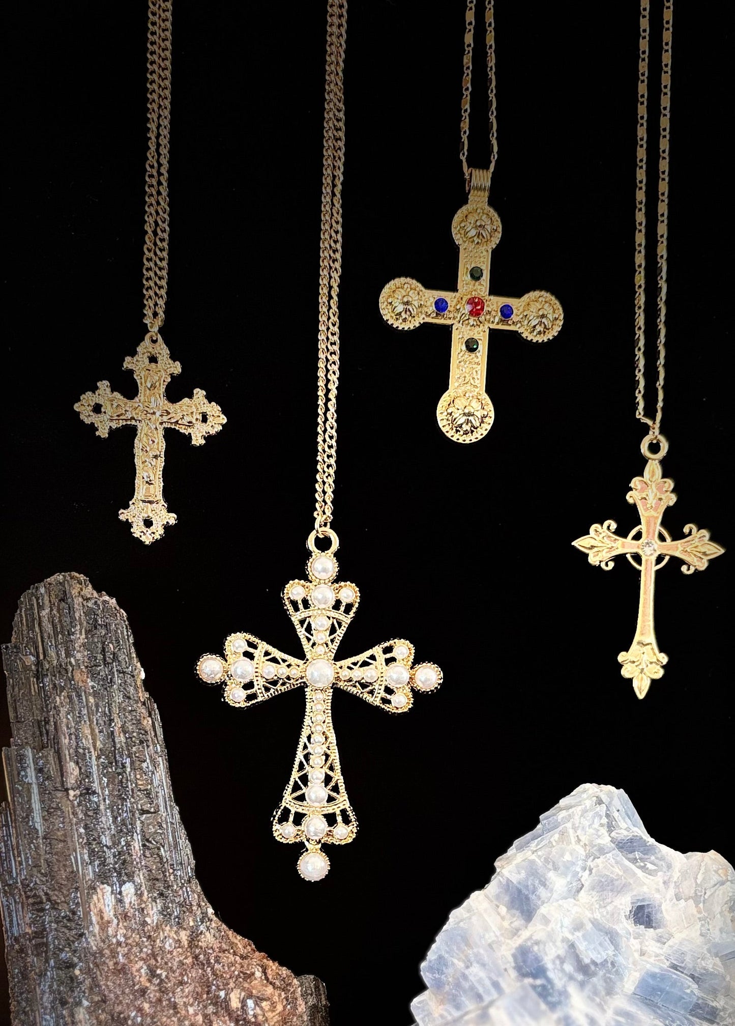 Fierce Faith Vibes: 4-Piece Gold Cross Costume Necklace Set