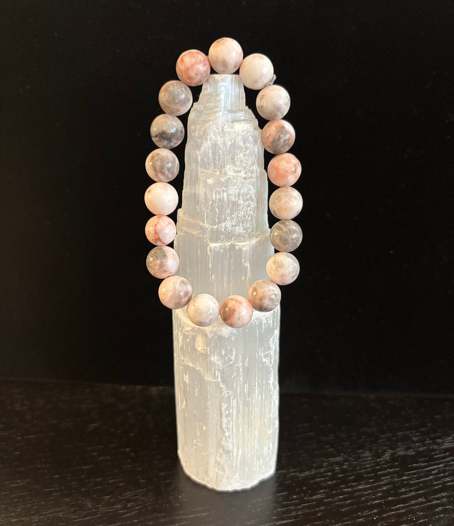 Pink Zebra Jasper Beaded Bracelet – Natural Stone for Calm, Confidence, and Happiness