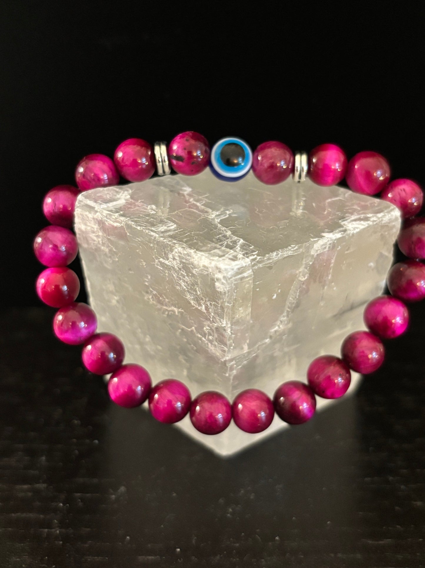 Evil Eye Tiger Eye Style Beaded Bracelet – Handmade Natural Stone Protection