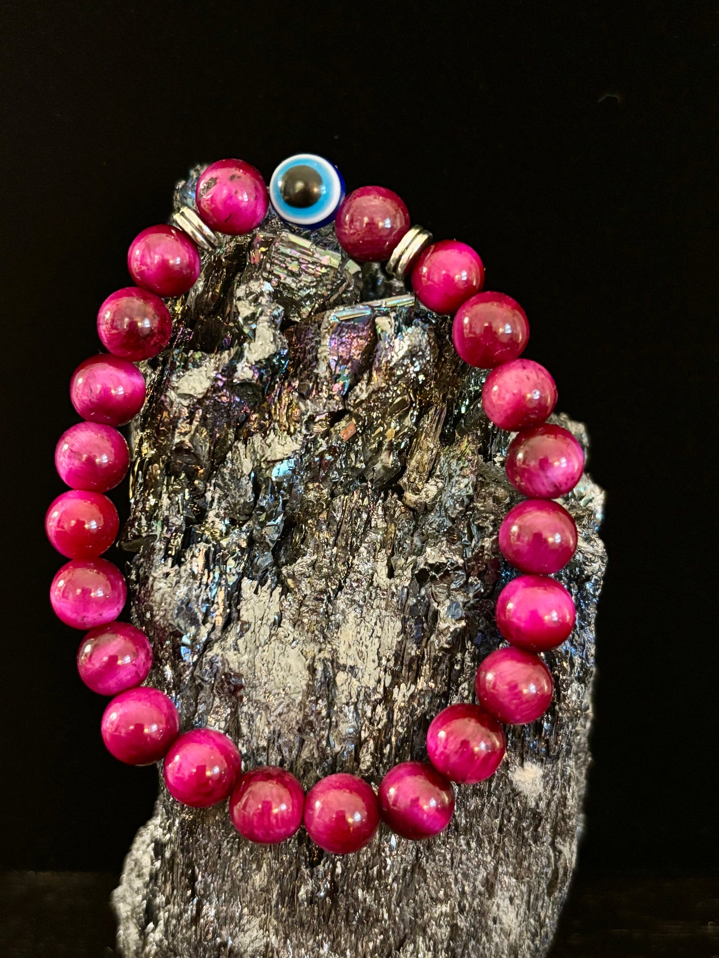 Evil Eye Tiger Eye Style Beaded Bracelet – Handmade Natural Stone Protection