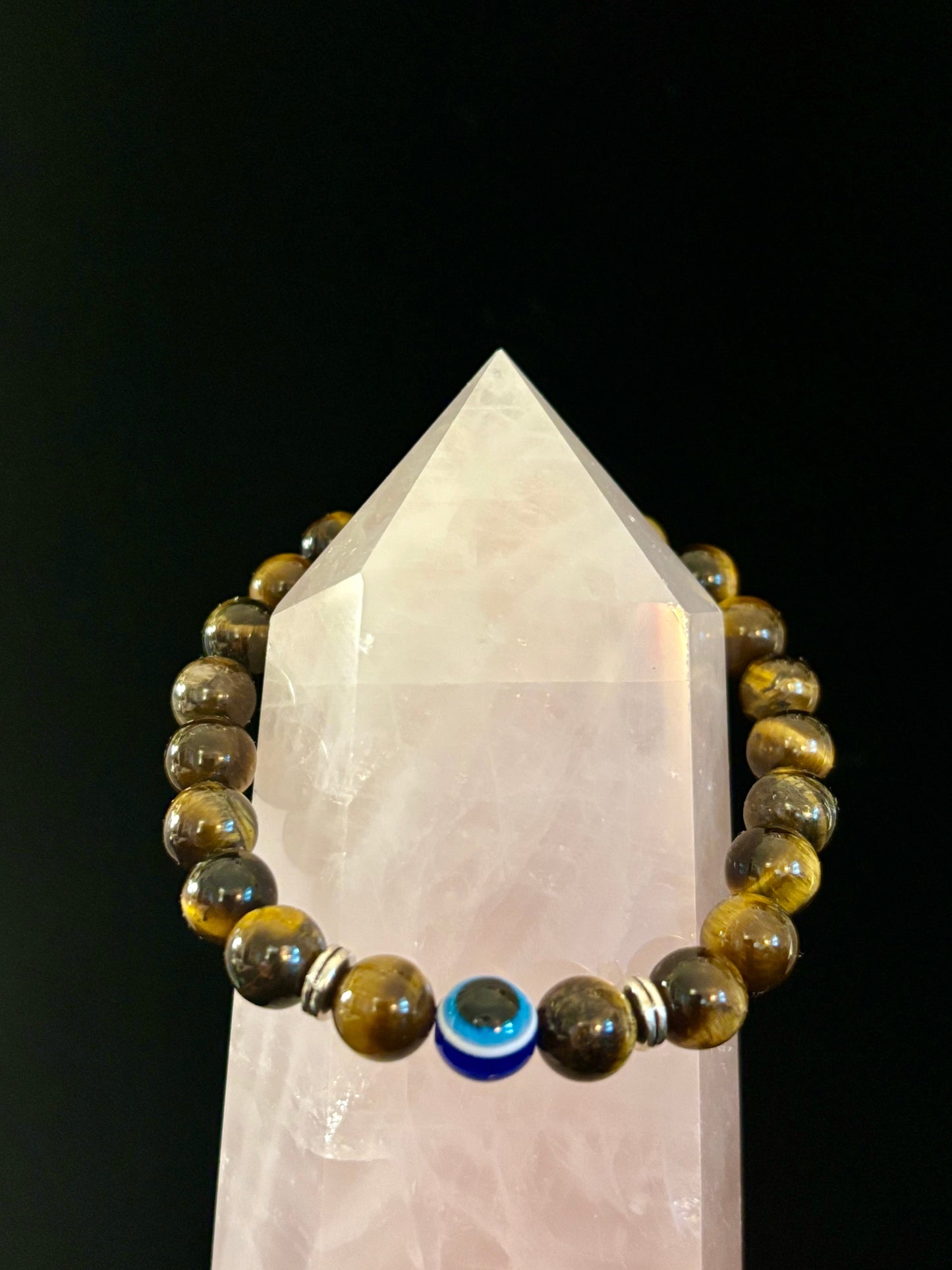 Evil Eye Tiger Eye Style Beaded Bracelet – Handmade Natural Stone Protection