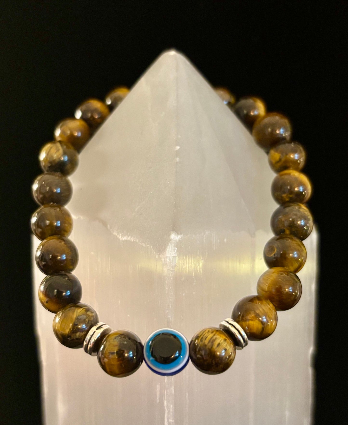 Evil Eye Tiger Eye Style Beaded Bracelet – Handmade Natural Stone Protection