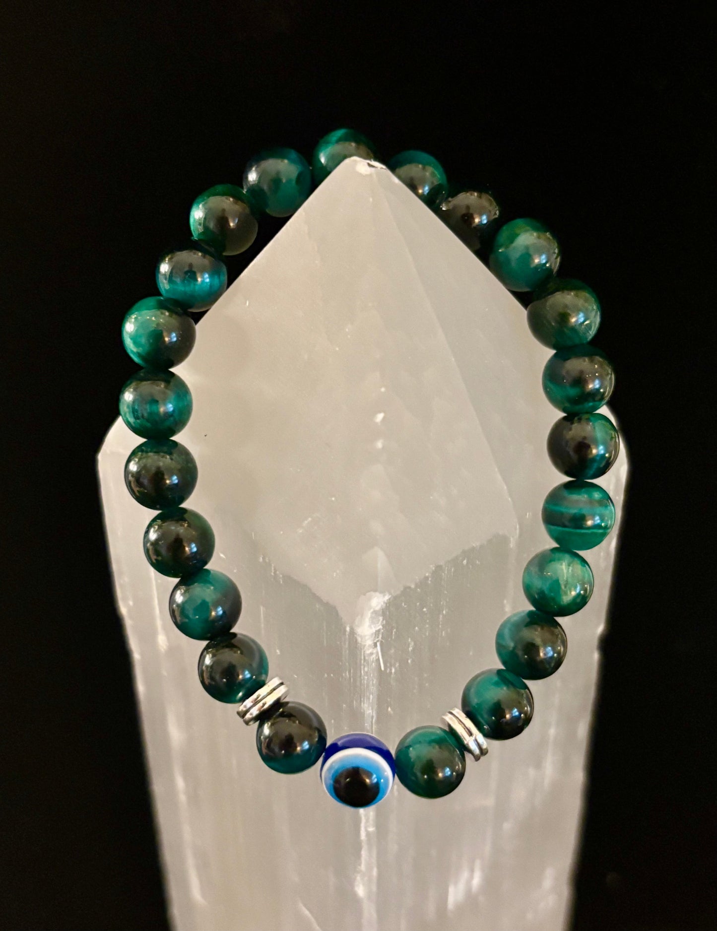 Evil Eye Tiger Eye Style Beaded Bracelet – Handmade Natural Stone Protection