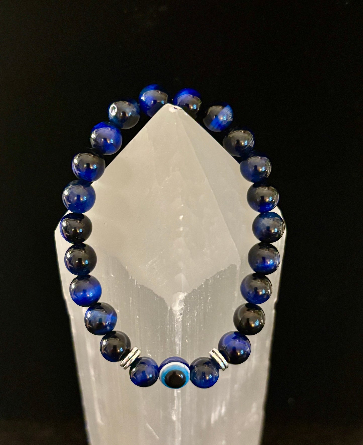 Evil Eye Tiger Eye Style Beaded Bracelet – Handmade Natural Stone Protection