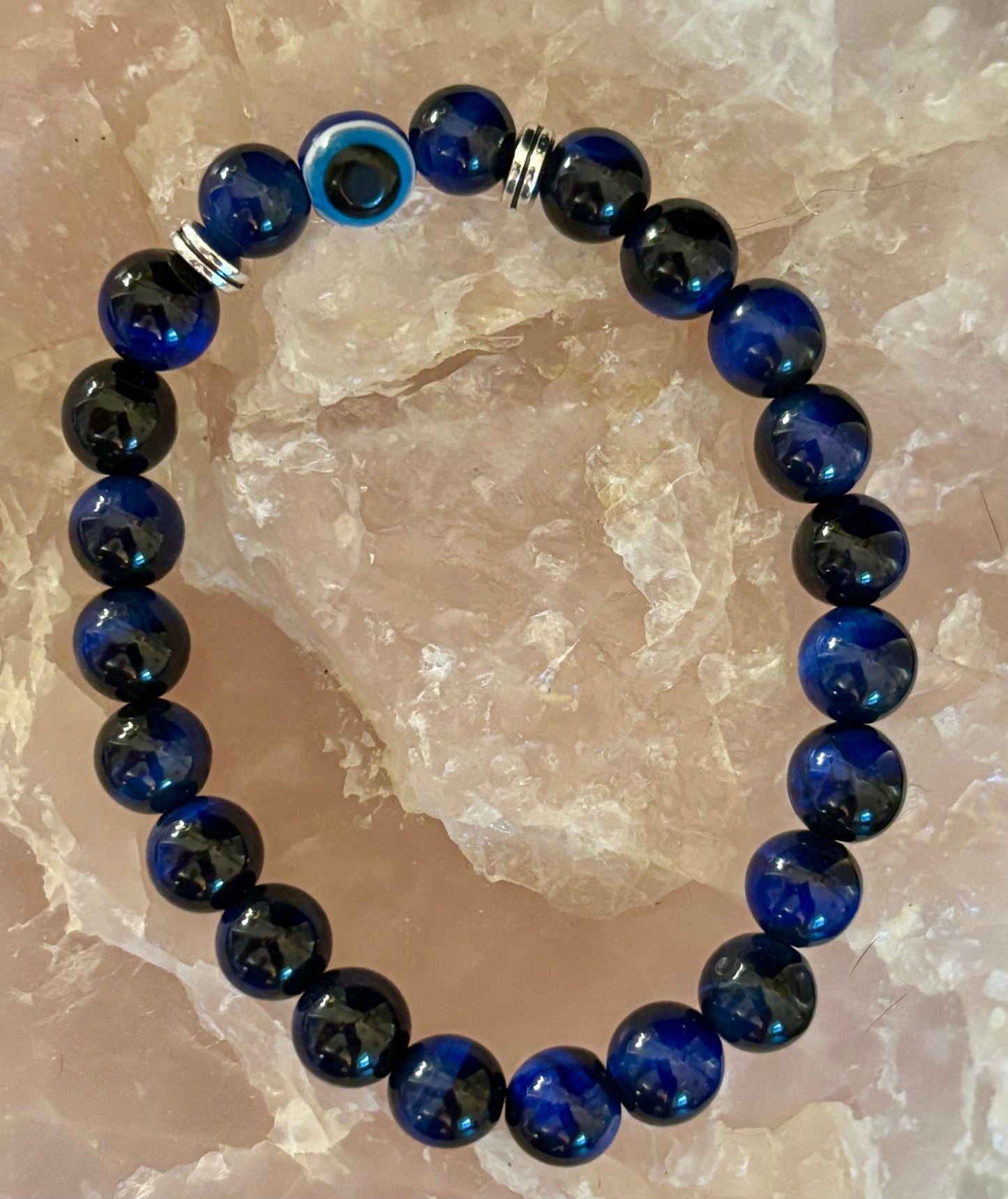 Evil Eye Tiger Eye Style Beaded Bracelet – Handmade Natural Stone Protection