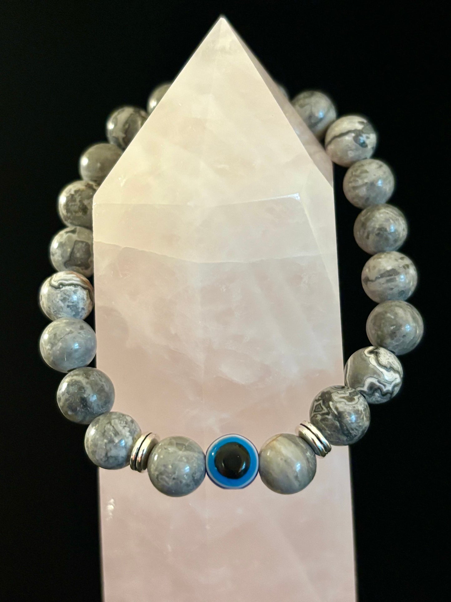 Evil Eye Tiger Eye Style Beaded Bracelet – Handmade Natural Stone Protection