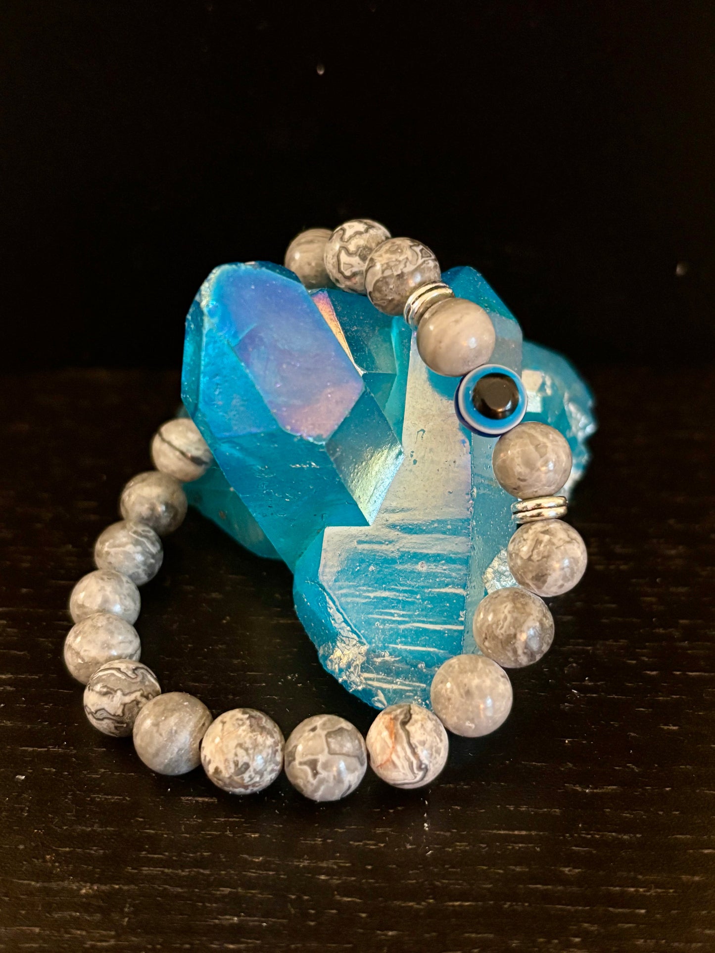 Evil Eye Tiger Eye Style Beaded Bracelet – Handmade Natural Stone Protection