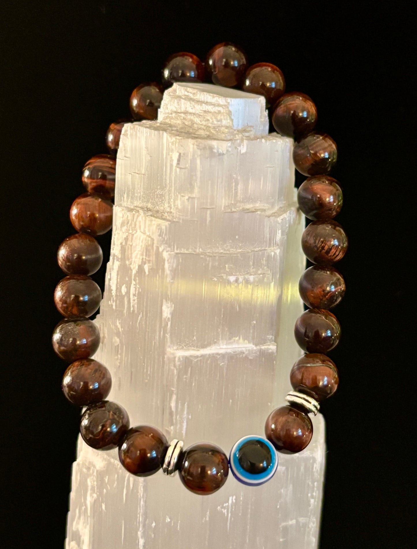 Evil Eye Tiger Eye Style Beaded Bracelet – Handmade Natural Stone Protection