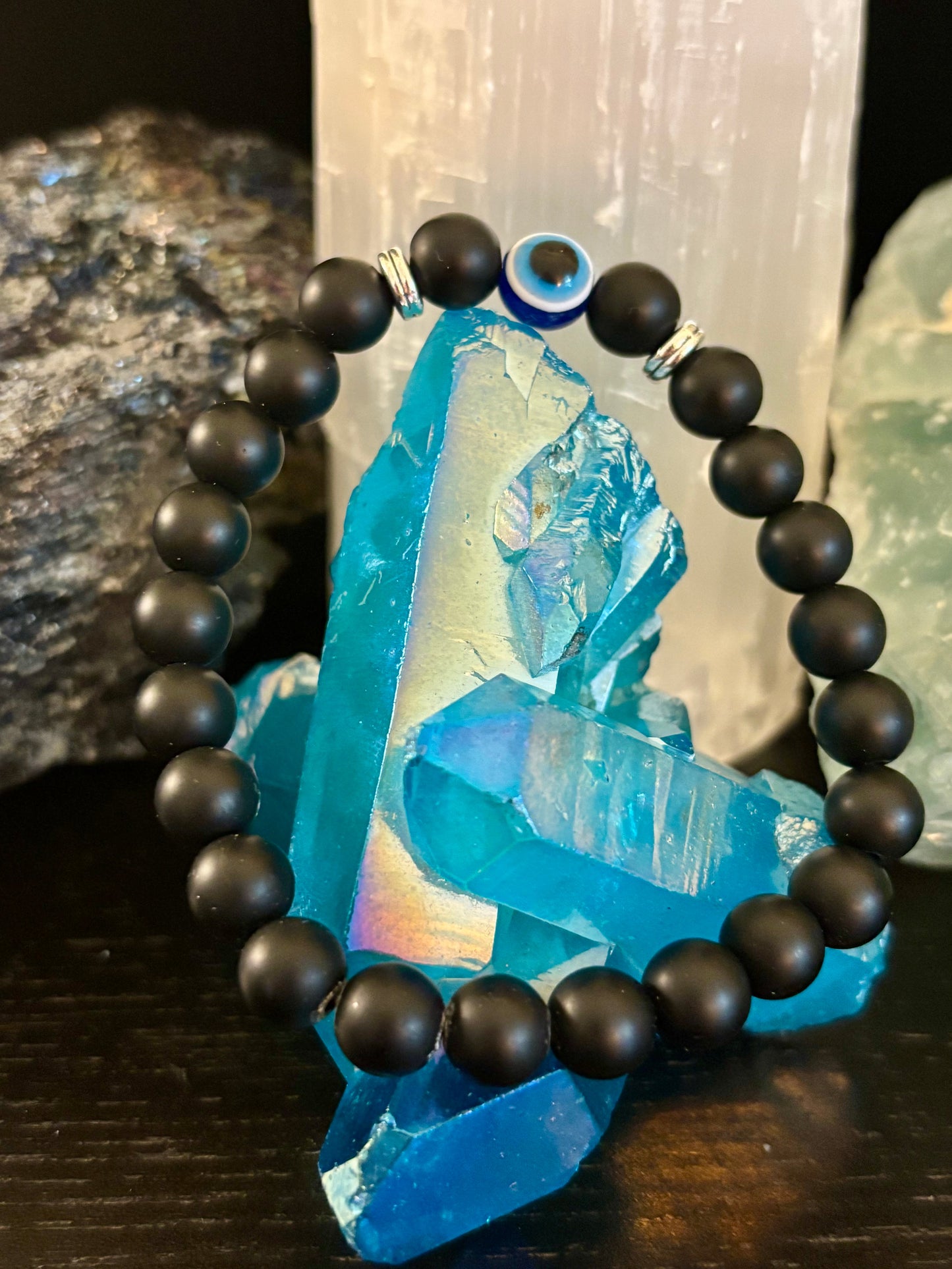 Evil Eye Tiger Eye Style Beaded Bracelet – Handmade Natural Stone Protection