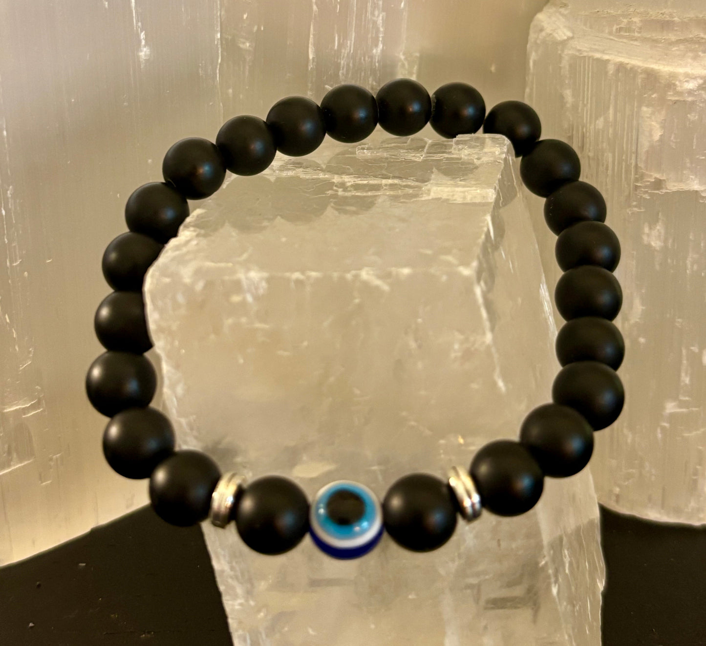 Evil Eye Tiger Eye Style Beaded Bracelet – Handmade Natural Stone Protection