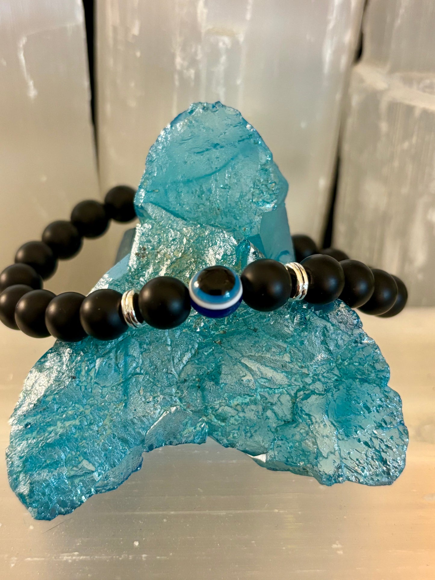 Evil Eye Tiger Eye Style Beaded Bracelet – Handmade Natural Stone Protection