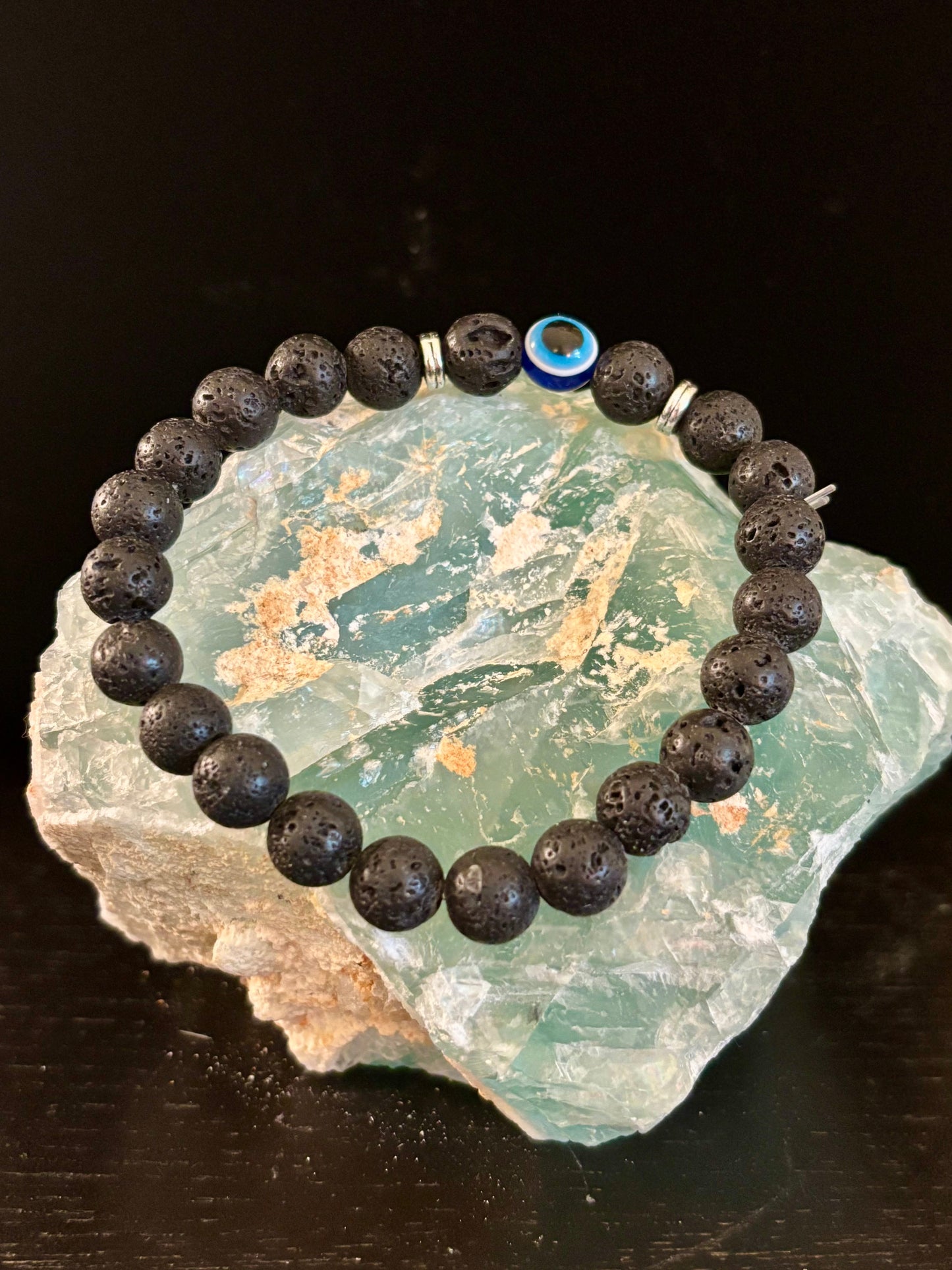 Evil Eye Tiger Eye Style Beaded Bracelet – Handmade Natural Stone Protection