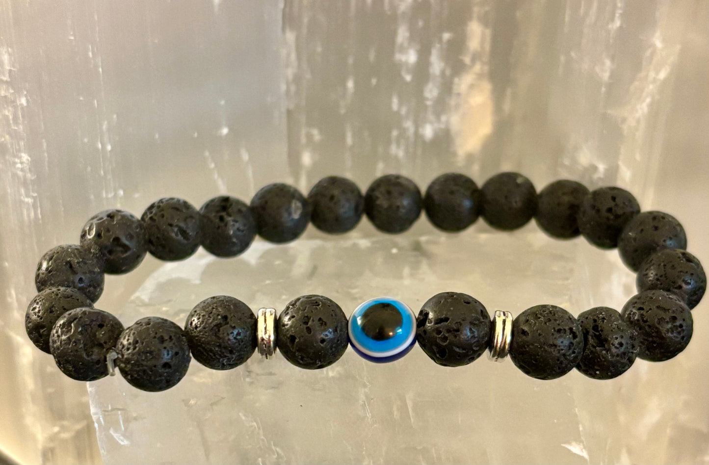 Evil Eye Tiger Eye Style Beaded Bracelet – Handmade Natural Stone Protection