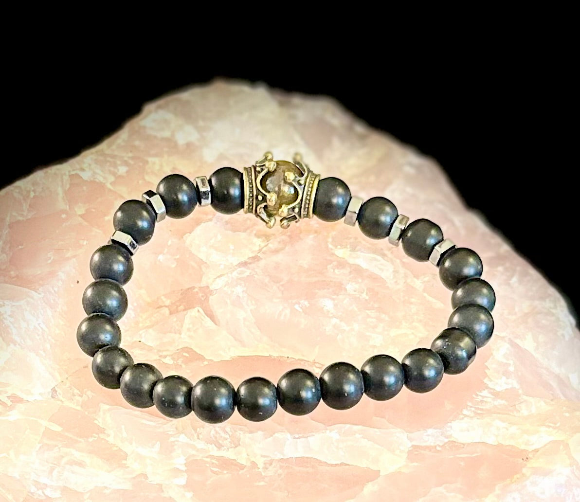 Crowned Energy Protection Bracelet – 8mm Natural Stone Beads (Multiple Colors Available)